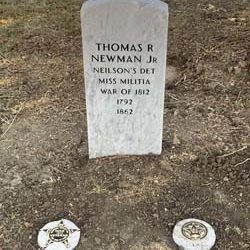 Grave marking of Thomas R. Newman, Jr., War of 1812 Veteran